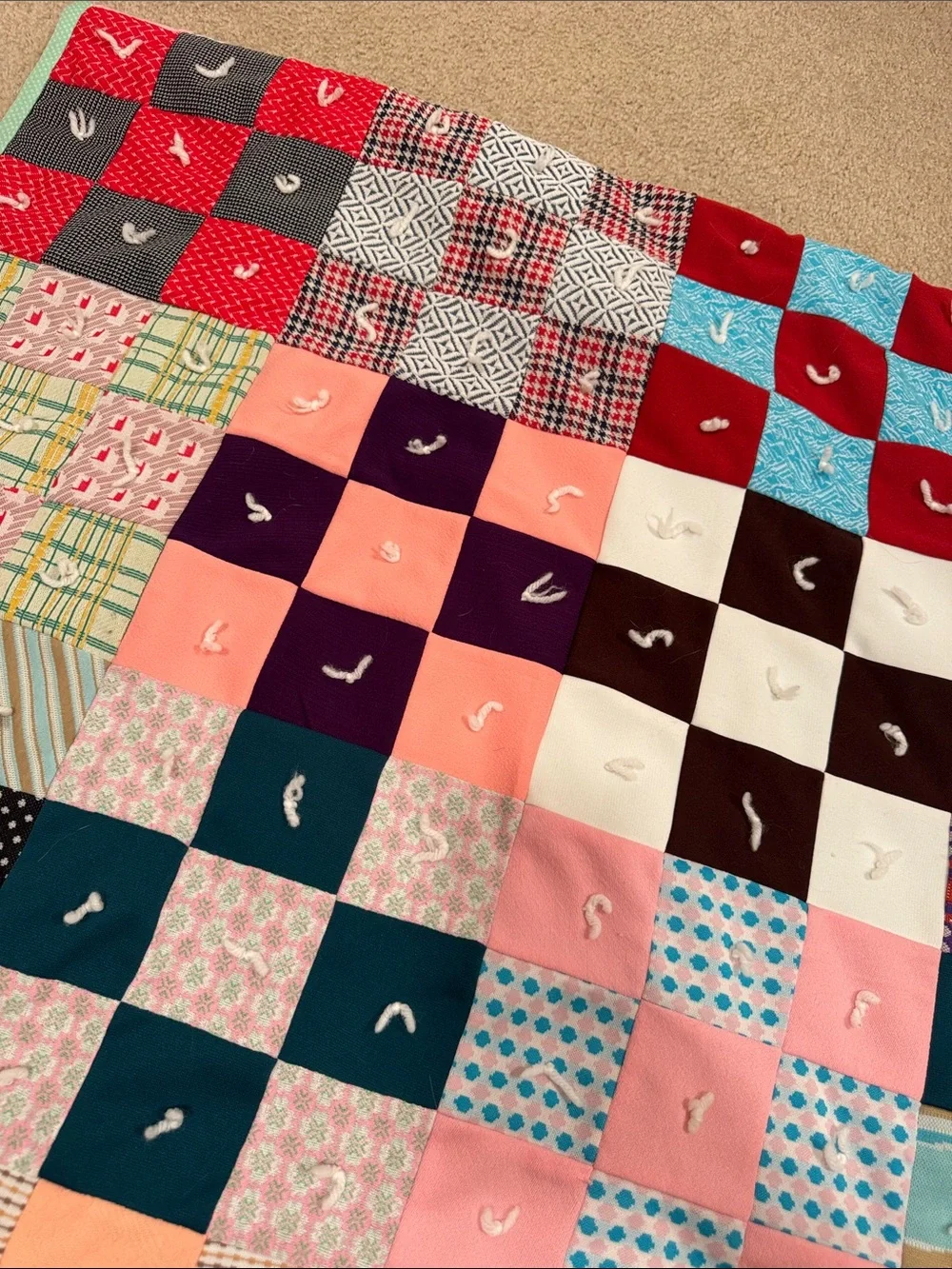 Twin Handmade Multicolor Patchwork Quilted Throw Blanket - Home Bedding, 75 x 96